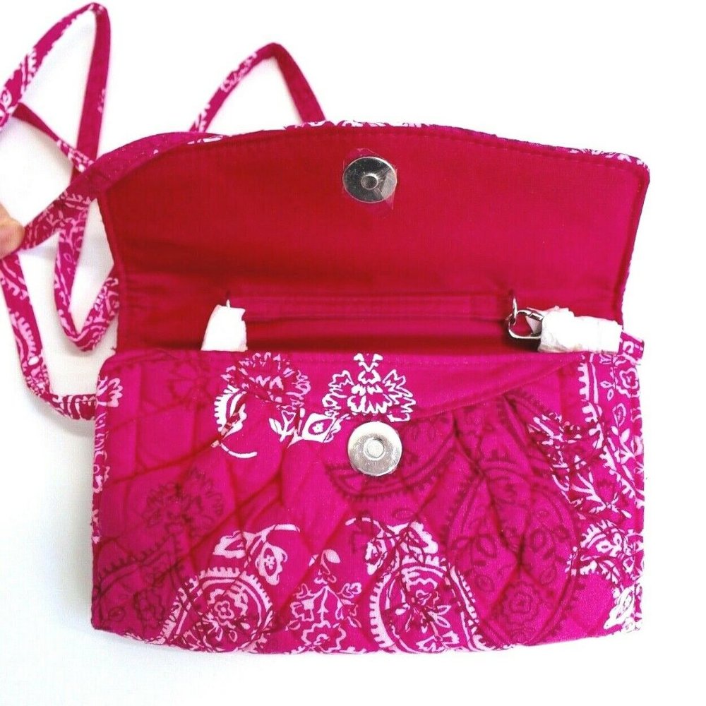 Vera Bradley Pink Stamped Paisley Crossbody Strap Wallet Bag - Picture 5 of 7
